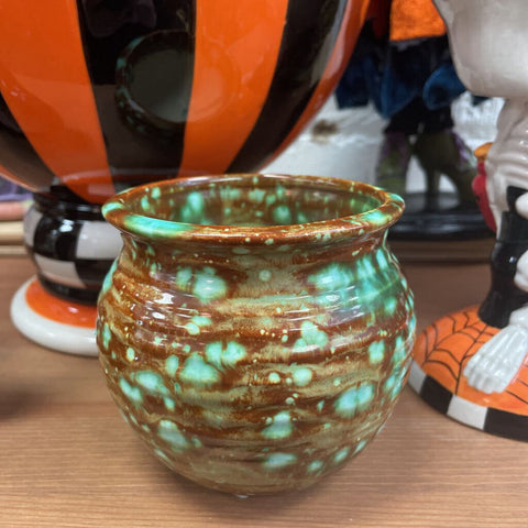 Moxie - Jennifers Green and Brown Ribbed Vase - 3.75"