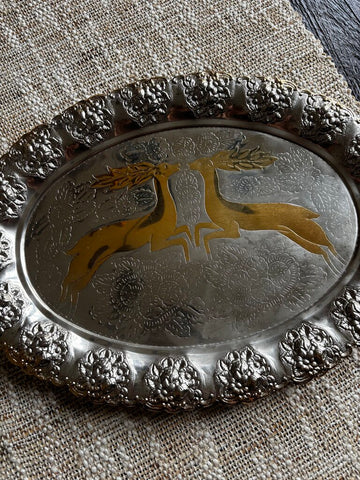 Vtg Silver-plate Tray with Deer