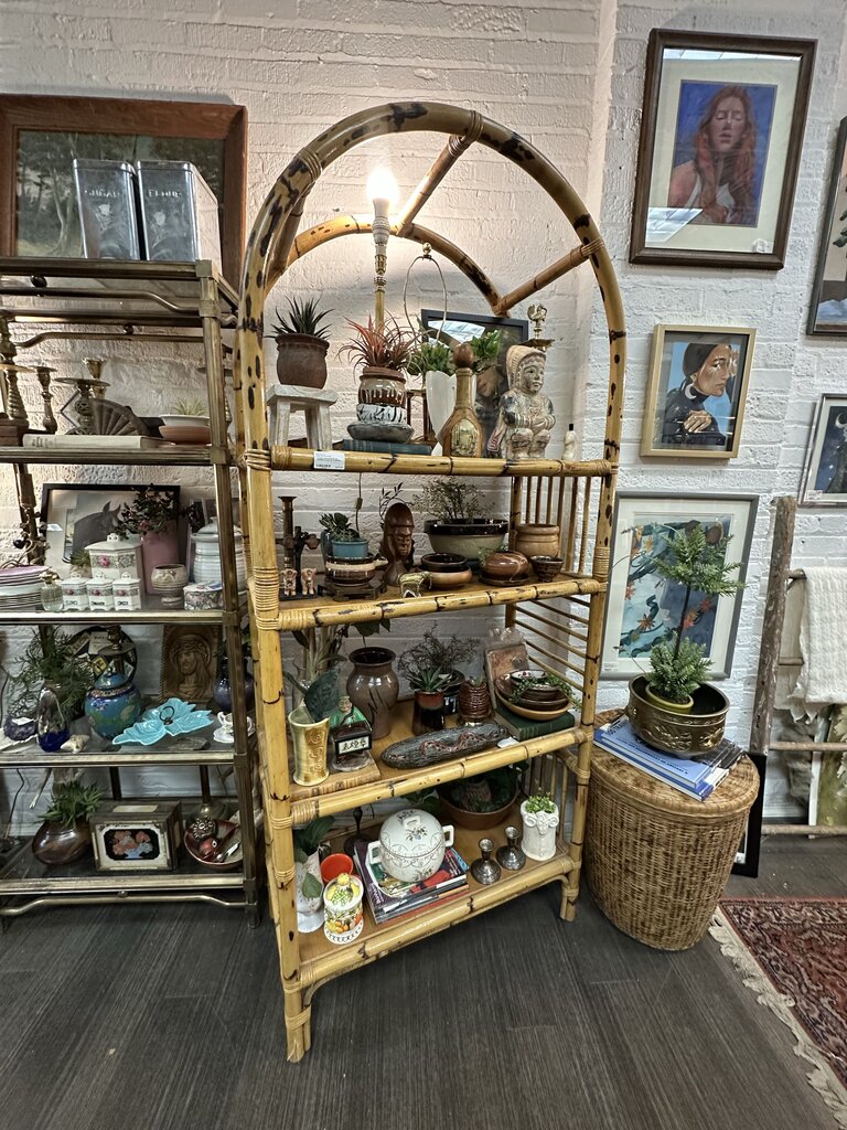 Arched rattan shelving unit available to pick up only 80 inch tall 33.5 wide and 15.5 depth