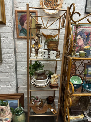 Gold painted Shelving unit in store pick up only 67h x17.5w x 17 d with bottom legs