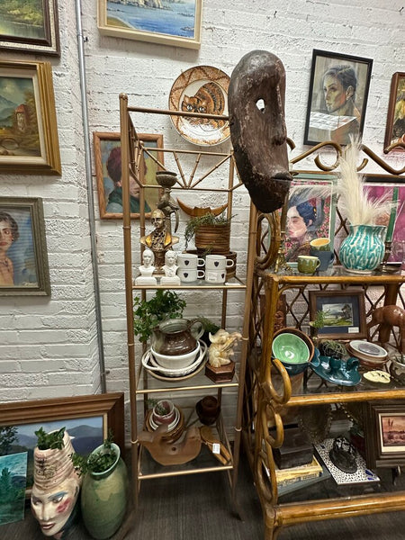 Gold painted Shelving unit in store pick up only 67h x17.5w x 17 d with bottom legs