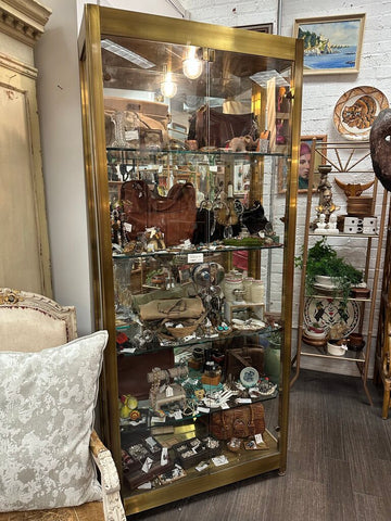 Vintage glass and brass display case ( removable lock) in store pick up only 12d x 33w x 77h