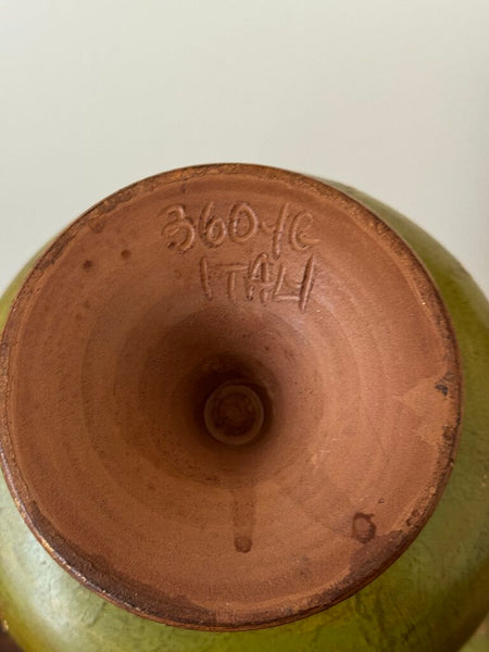 Italian terracotta green handpainted lidded urn