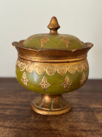 Italian terracotta green handpainted lidded urn