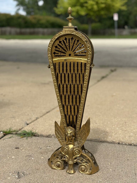 Vintage Brass peacock style fireplace screen with gargoyle (as-is)
