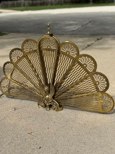 Vintage Brass peacock style fireplace screen with gargoyle (as-is)