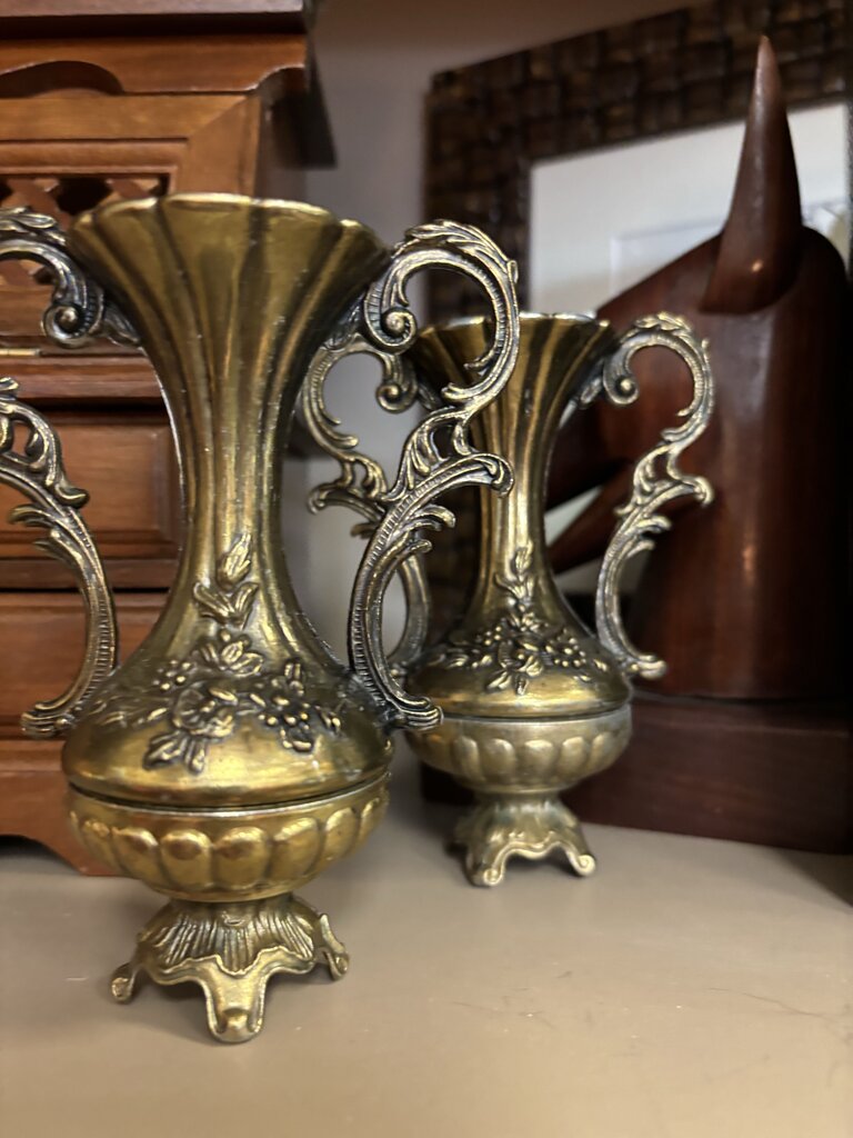 Vintage 60's Italian Brass Ewer Vase Each