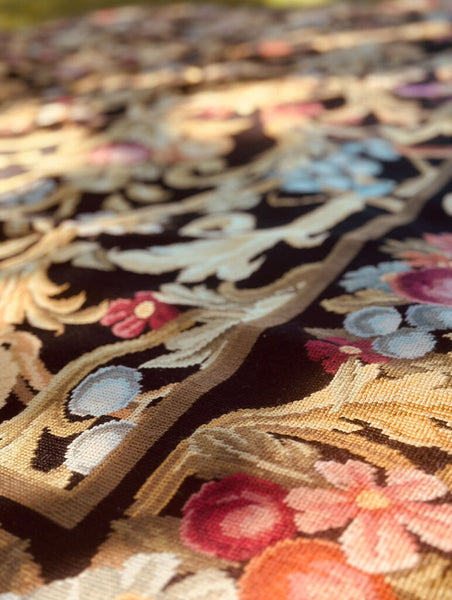 9 1/2 x 13 NEEDLEPOINT RUG, AS FOUND