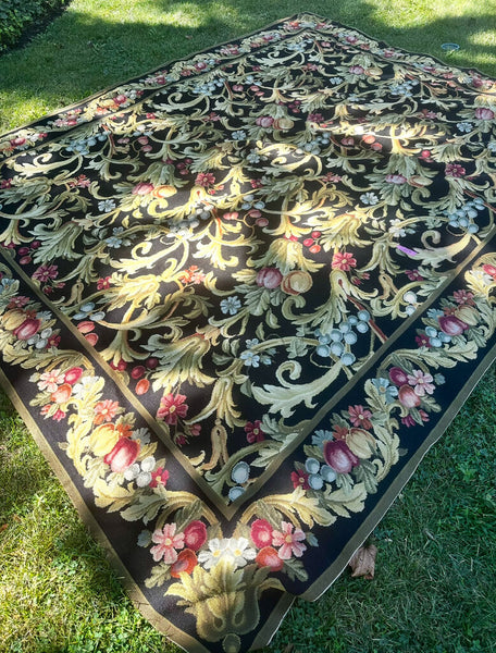 9 1/2 x 13 NEEDLEPOINT RUG, AS FOUND