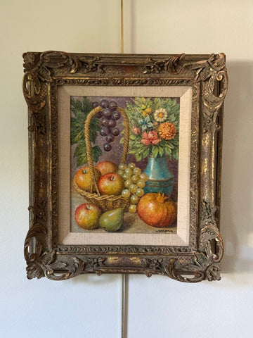 Vintage floral fruit still life sighed "mora"