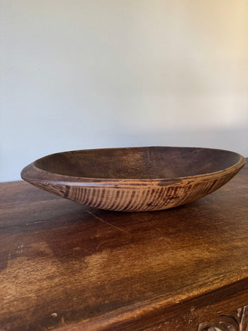 Oval primitive wooden hand turned bowl