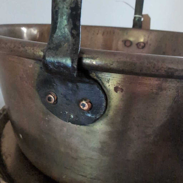 Antique Solid Brass Jelly Pot with fixed Black Wrought Iron Handle 19th Century