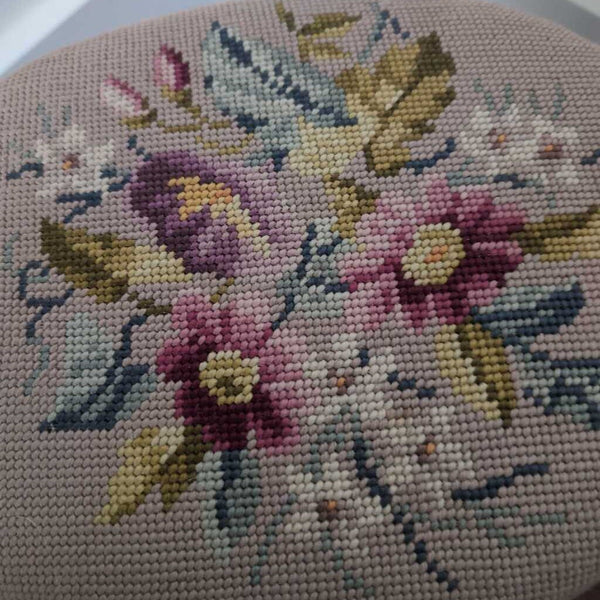 Lovely Vintage Embroidered Wooden Stool. 12x10x11 H