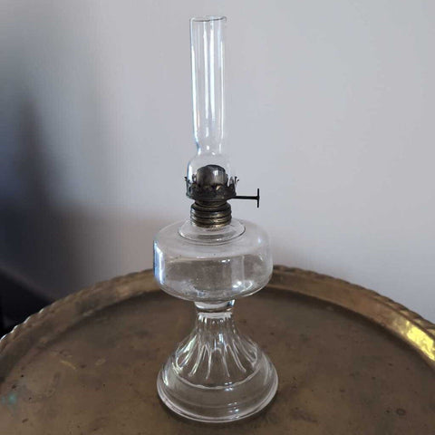 Antique Miniature Clear Glass Oil Lamp 9 inches