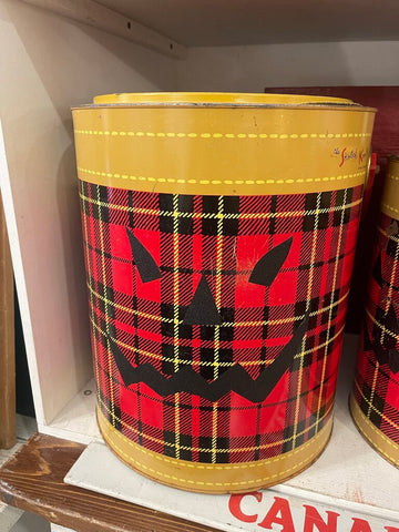 Jens Fresh Vintage ~ Vintage Large 4 Gallon Skotch Plaid Cooler - jack-o'-lantern face