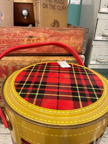 Jens Fresh Vintage ~ Vintage Large 4 Gallon Skotch Plaid Cooler - jack-o'-lantern face