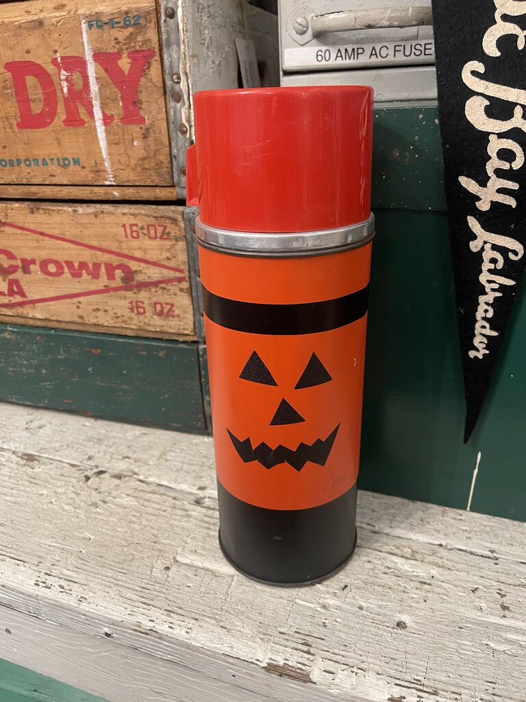 Jens Fresh Vintage ~ vintage thermos repurpose jack-o'-lantern sticker