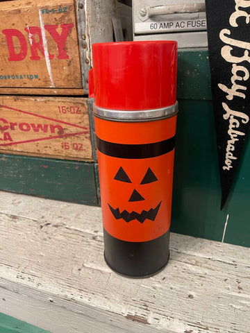 Jens Fresh Vintage ~ vintage thermos repurpose jack-o'-lantern sticker