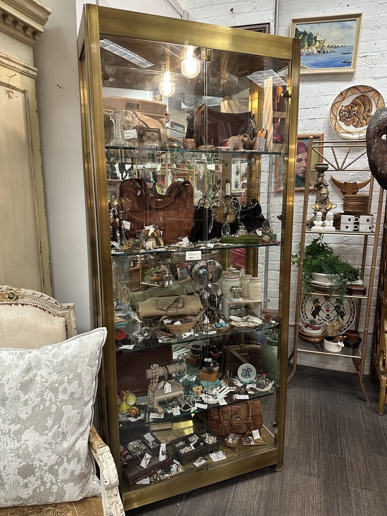 Vintage Brass and glass display case removable lock in Store pick up only 77H x 33W x 12D