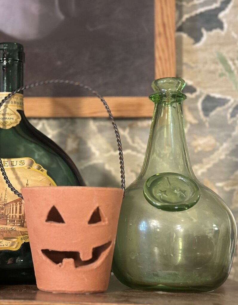 Vintage green glass bottle