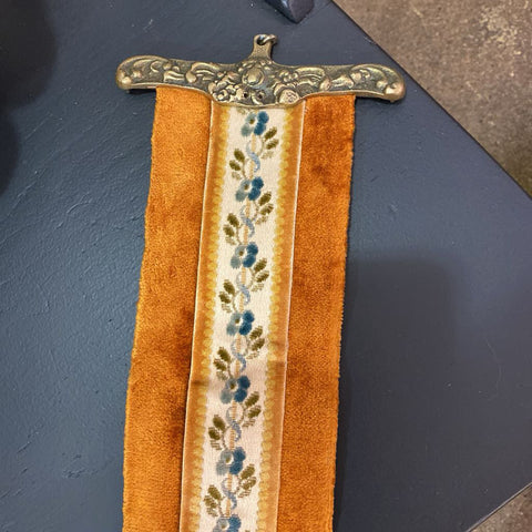 Vintage Velvet Tapestry Bell Pull w/ Brass Detail 6" x 30"