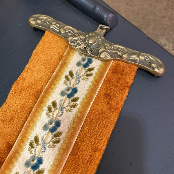 Vintage Velvet Tapestry Bell Pull w/ Brass Detail 6" x 30"