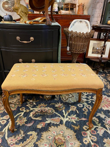 Vintage Floral Needlepoint Bench 19"h x 15"d x 28"w