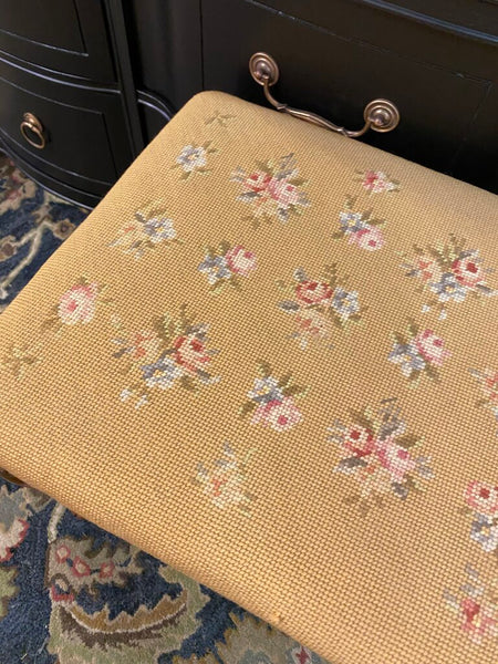 Vintage Floral Needlepoint Bench 19"h x 15"d x 28"w