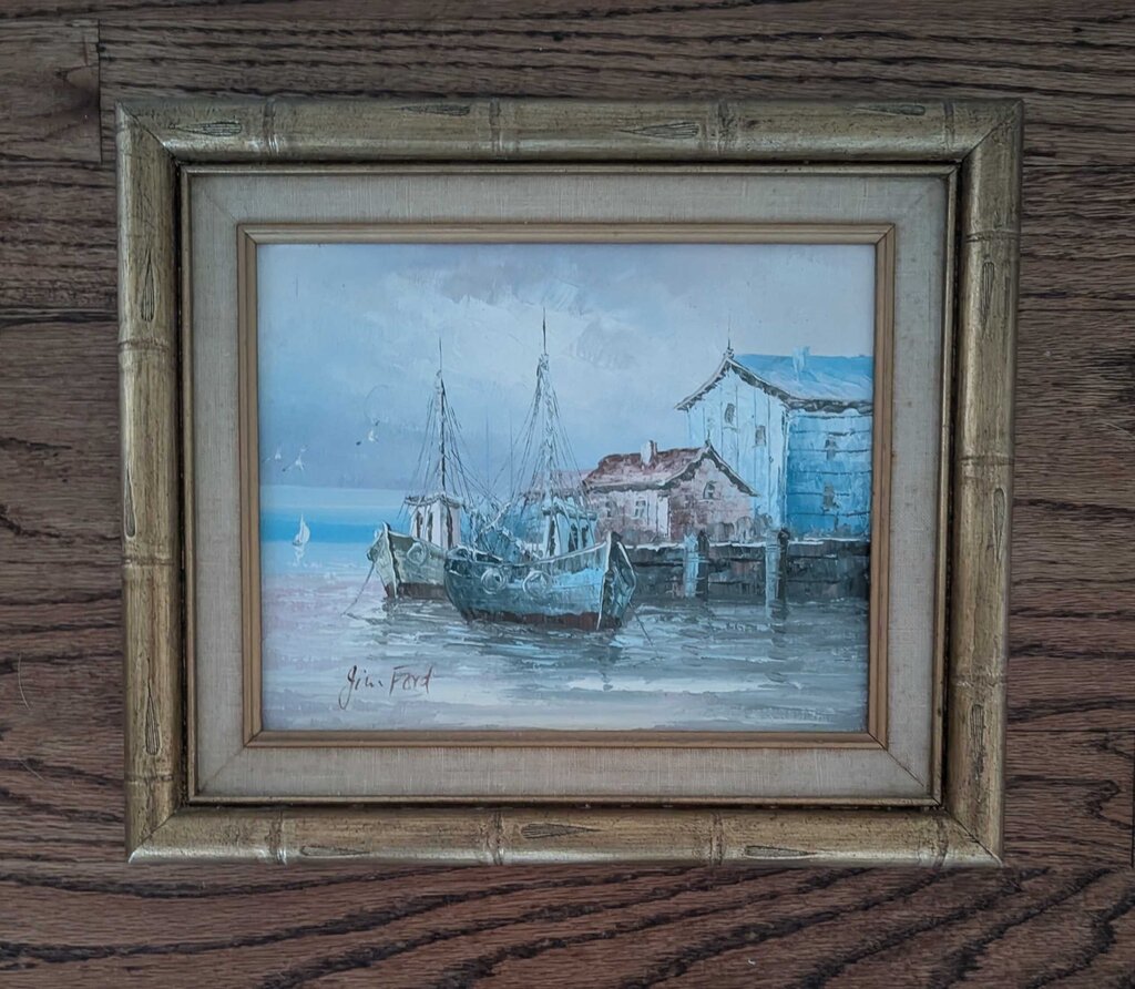 Vintage Framed Ship.Oil 13x11