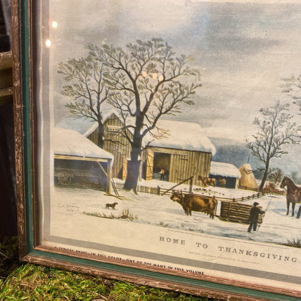 Vintage Currier and Ives "Home To Thanksgiving" Framed Art 10.5 x 7.5" "