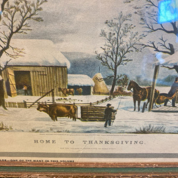 Vintage Currier and Ives "Home To Thanksgiving" Framed Art 10.5 x 7.5" "