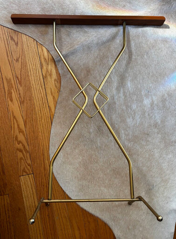 Vintage Original MCM Brass & Teakwood Quilt Blanket Towel Rack