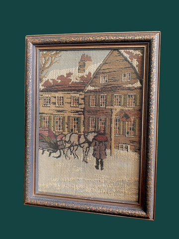 1920's "La France Textiles” French Tapestry Framed Artwork 8.5" x 11"