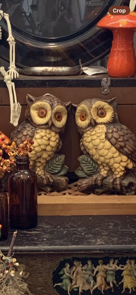 Vintage pair of MCM chalk ware owls