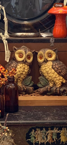 Vintage pair of MCM chalk ware owls