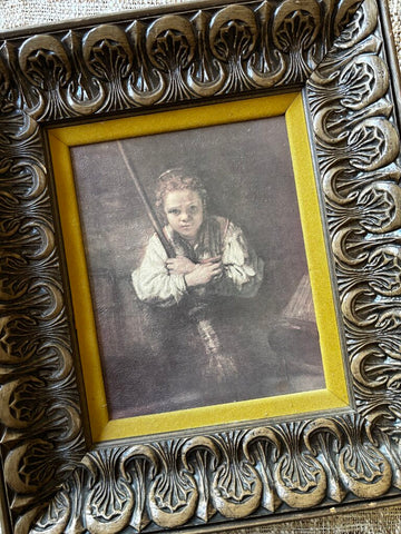 Antique Framed Print of Rembrandts Girl With a Broom 14 x 16