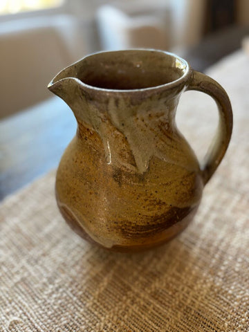 Pottery Tan Brown Pitcher 8H