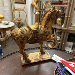 Chinese Tang Hand carved Wood Gilded Gold Horse Statue 13"