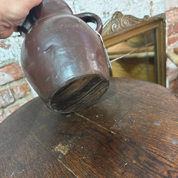 Cool Vintage Brown Pottery Pitcher w/lots of chips and character 13 inches