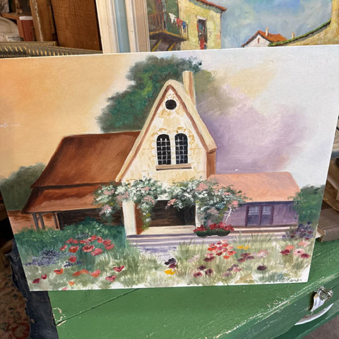 Vintage painting Cottage on Board 16x20
