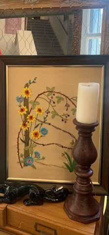 Vintage framed crewel 19 x 23