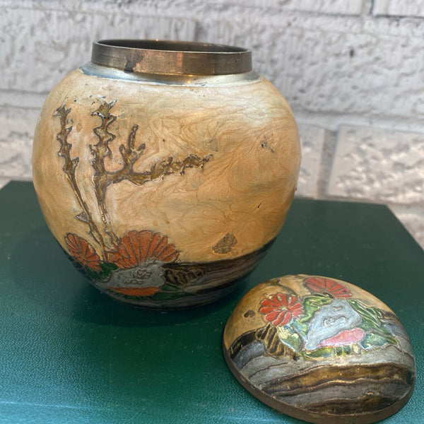 Vintage Ginger Jar Cloisonne Enamel Brass 4.5 Vase