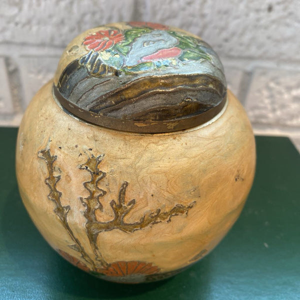 Vintage Ginger Jar Cloisonne Enamel Brass 4.5 Vase