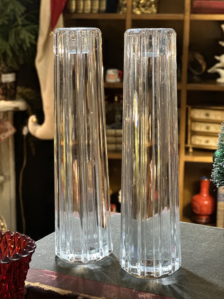 PAIR TIFFINY & CO CRYSTAL FLUTED CANDLEHOLDERS