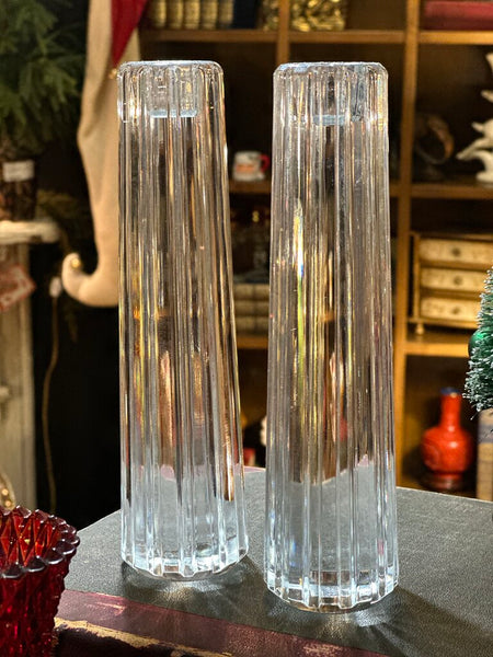 PAIR TIFFINY & CO CRYSTAL FLUTED CANDLEHOLDERS