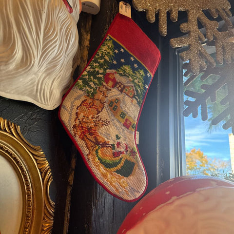 Moxie - Santa & Sleigh Needlepoint Stocking