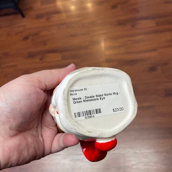 Moxie - Double Sided Santa Mug - Green Rhinestone Eye