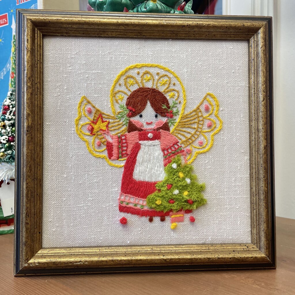 Moxie - 1970s Angel With Tree Crewel - 9.5 x 9.5