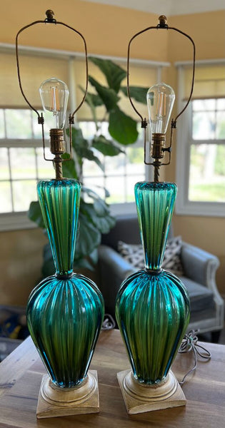 Pair Vintage Seguso Murano Glass Lamps
