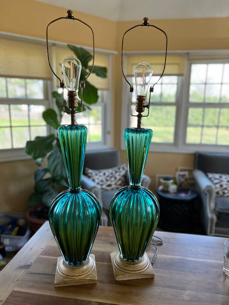 Pair Vintage Seguso Murano Glass Lamps